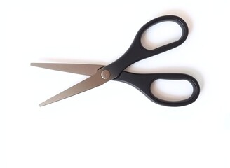 Stylish black-handled scissors on white background