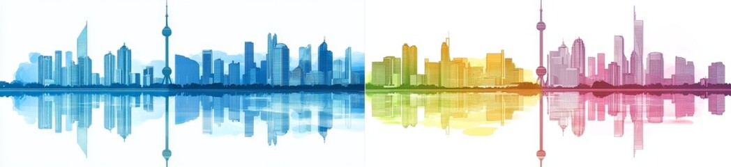 Obraz premium Colorful City Skyline Reflections