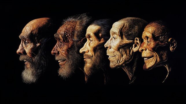 Evolution of human brain A detailed digital illustration showing the increasing complexity of the human brain from early hominids to modern intelligence