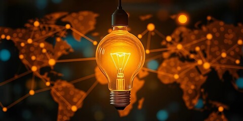 Global network of lightbulb ideas fueling business growth, solution, online marketing