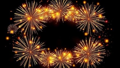 Naklejka premium Golden firework burst border, vector frame design for celebration, gold fireworks, fireworks