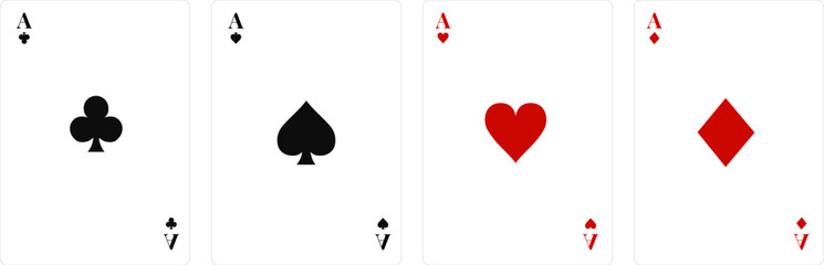 Set of playing cards. Ace of Spades, Hearts, Diamonds and Clubs