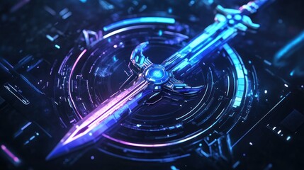 Obraz premium Futuristic sword, glowing, circuit background, game asset