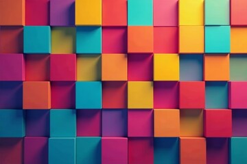 Multicolored squares and rectangles creating a lively and animated pattern, background, squares, mosaic