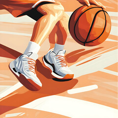 Naklejka premium A dynamic illustration of a basketball player dribbling with stylish sneakers.