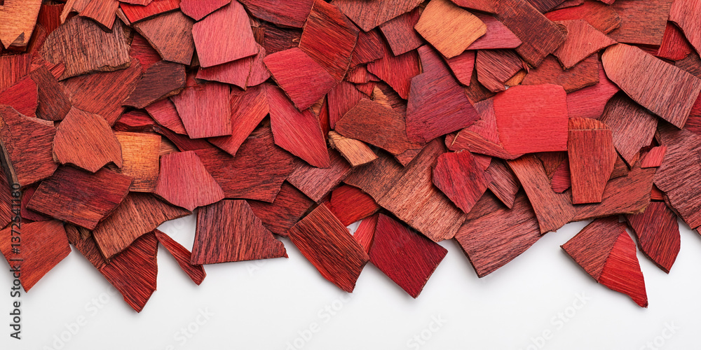 Aufkleber red wooden fragments texture, scattered on white background, creating a rustic, abstract design, sui