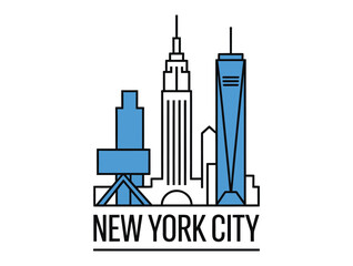 Obraz premium Stylish New York City skyline logo featuring iconic buildings and landmarks, perfect for travel branding, souvenirs, and city-themed designs.