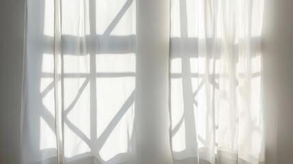 Soft sunlight streaming through sheer white curtains, creating serene and minimalistic ambiance