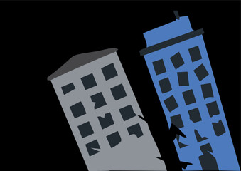 Terremoto derrubando pr&eacute;dios de uma cidade grande