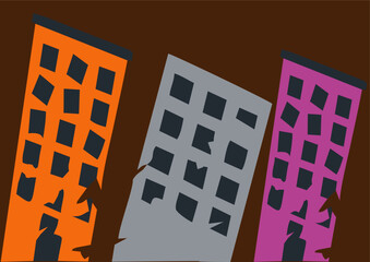 Terremoto derrubando pr&eacute;dios de uma cidade grande