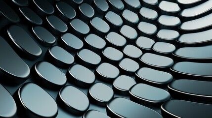 Fototapeta premium A sleek, abstract design featuring smooth, oval shapes arranged in a wave-like pattern, creating a mesmerizing visual effect.