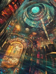 Eye-level view, a floating city, showcasing futuristic architecture, glowing lights, innovative technologies, vibrant atmosphere