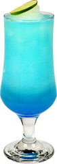 Chilled blue slush drink topped with a lime slice served in a tall curved glass, offering a refreshing burst of citrus flavor and cool tropical vibes perfect for hot summer days and beachside.