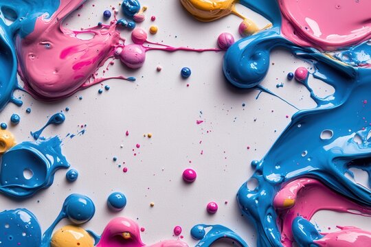 Vibrant paint splash art on white canvas with dynamic color flow creating a captivating abstract design
