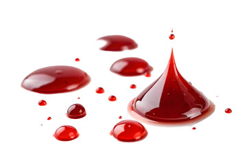 Obraz premium Close up of multiple red liquid droplets on a light surface.