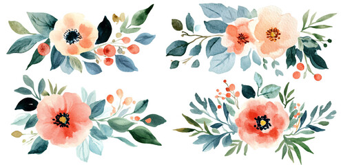 Watercolor Wildflowers, White Background, Vintage Clipart