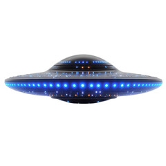 Futuristic flying saucer isolated on white background