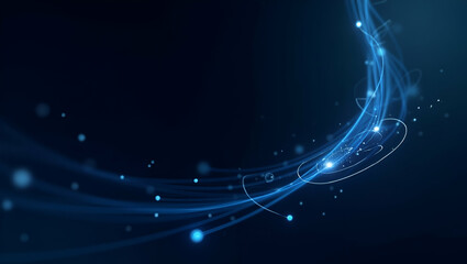 Fototapeta premium Contemporary Wallpaper Design: Abstract Digital Curves & Minimalist Icons for Quantum Communication in Space - Perfect for Overlay Text with Generous Empty Space