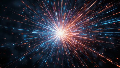Fototapeta premium Bright Explosion of Colorful Light Rays in Dark Background