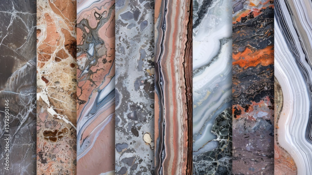 Aufkleber marble textures in various colors and patterns, showcasing natural stone details and unique mineral 