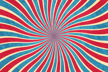 Fototapeta premium Abstract USA vintage textured background Carnival style for circling animation Star burst sun beam vector illustration Retro circus festival background Red blue rays stripes in center Sunburst Cover