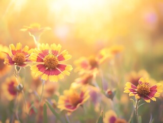 Gaillardia Flowers Blooming in Sunlight with Yellow and Red Petals