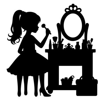 recommend clip art: Girl applying makeup at a vanity mirror silhouette  
