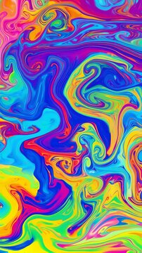 Vertical video of Rainbow color patterns swirl across the surface