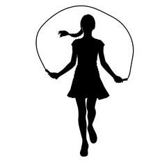 Obraz premium Girl jumping rope in silhouette against white background 