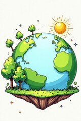 Naklejka premium Continuous line drawing of Earth and trees; minimalist World Environment Day banner , trees, ecology, continuous line