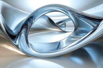 Abstract composition of swirling metallic arcs and reflections in blue