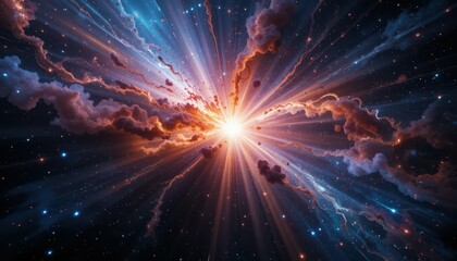 Stunning Cosmic Explosion with Colorful Rays of Light in Space