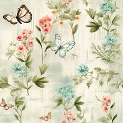 Vintage Floral Butterfly Pattern with Soft Pastel Blooms and Butterflies is elegant, romantic and timeless