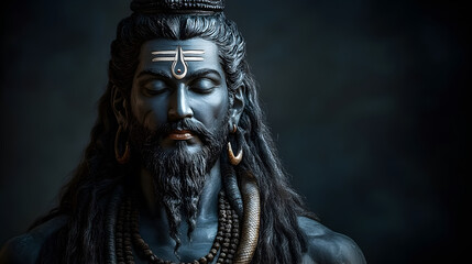 A majestic side portrait of Lord Shiva, his serene yet powerful expression illuminated by a soft, divine glow