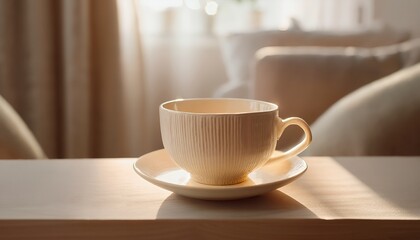 Obraz premium Tea Cup - A clean, Scandinavian - inspired tea cup design with subtle textures and warm lighting