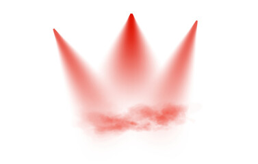 Obraz premium Featuring multiple red spotlights shining at various angles, with light beams diffused through a subtle mist, set against a transparent background. PNG. 