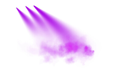 Featuring multiple purple spotlights shining at various angles, with light beams diffused through a subtle mist, set against a transparent background. PNG.
