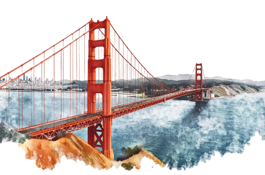 Golden Gate Bridge, San Francisco illustration in the style of a transparent