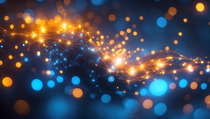Obraz premium Abstract Network Connection with Glowing Particles and Blurred Bokeh Lights