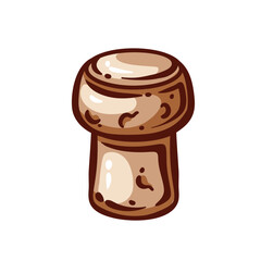 Wine bottle cork line icon. Outline hand drawn wooden brown stopper of alcohol drink packaging. Winery, bar and restaurant tool mascot, natural cylinder cork for corkscrew icon vector illustration