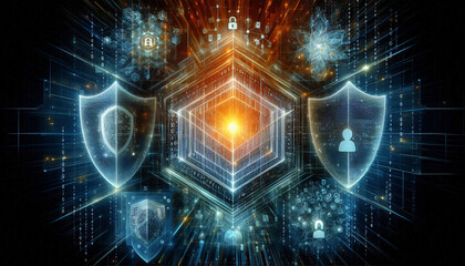 Obraz premium Layer of data protection - Cybersecurity , data privacy, personal identity safety