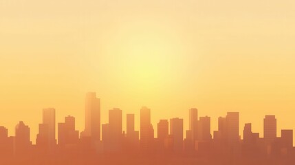 Fototapeta premium Golden sunset, hazy cityscape silhouette.