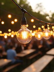 Outdoor String Lights with Evening Gathering.