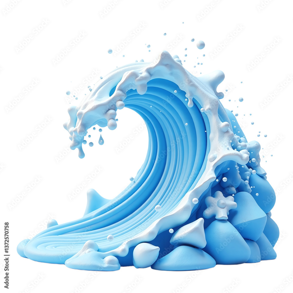 Fototapete abstract 3d rendering of a blue wave with white foam, isolated on a black background. perfect for de
