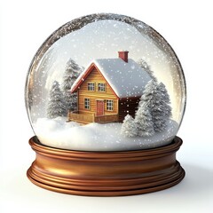 Winter scene snow globe with small cabin
