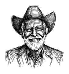 lineart sketch drawing - an oldman smile and happy face (artwork 4)