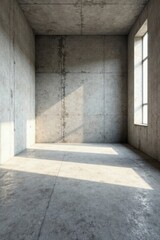 Empty Concrete Room with Natural Light Illuminating the Floor and Walls