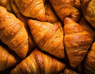 freshly baked croissants arranged closely together, golden brown with a delightful texture