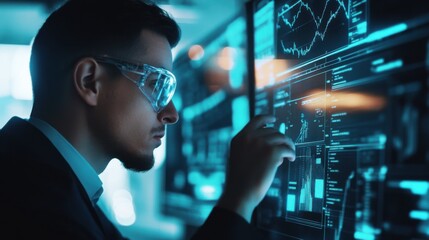 A data scientist testing AI algorithms for real time fraud detection in banking, high-tech finance lab with live transaction data analysis, High-tech style
