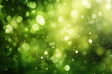 Obraz premium Luminous green bokeh lights background with abstract glowing circles and sparkling dust particles creating a magical and ethereal atmosphere for festive designs